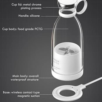 Portable Electric Juicer Blender Bottle Usb Mini Fruit Mixers Juicers Fruit Extractors Food Milkshake Multifunction Juice Maker Machine (White)