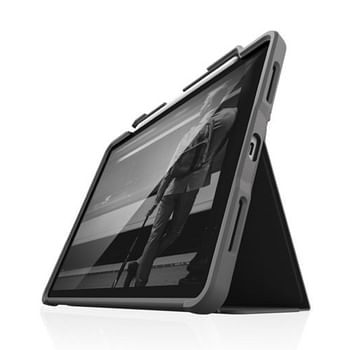 STM RUGGED CASE PLUS for iPad Pro 11" (2nd / 1st Gen) - Folding Cover & Stand w/ Clear Transparent Back, Apple Pencil holder, Auto Wake Function, 360 Protection & Shock Absorbing Folio Case - Black