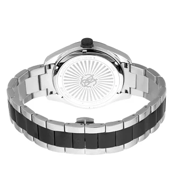 Roberto Cavalli Men Stainless Steel Straps Analogue Watch Silver Dial, Steel and Black bracelet 42MM - RC5G012M007