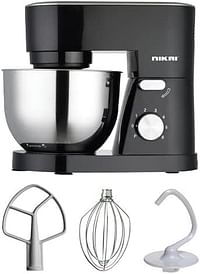 Nikai 400W Stand Mixer, 4.2 Ltr Stainless Steel Bowl, Mixing Attachments – Dough Hook, Beater, Whisk,, Nsm450A – Black And Silver