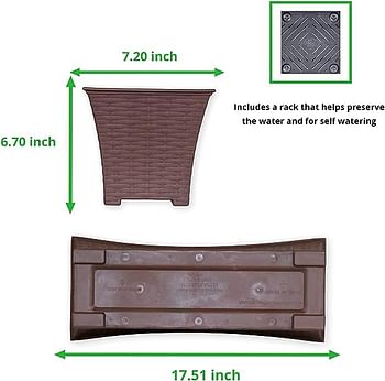 Elly Décor Set of 2 18x8 Rectangular Modern, Resistant and Self Watering Planter with Rattan-Like Finish, 18", Chocolate Brown