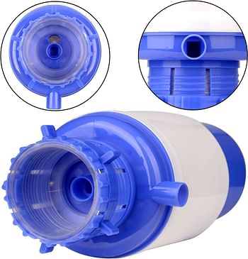 Manual Water Bottle Pump, Easy Drinking Water Pump, Easy Portable Manual Hand Press Dispenser Water Pump for Universal 2-5 Gallon Bottle Coolers (White/Blue)