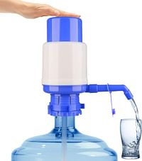 Manual Water Bottle Pump, Easy Drinking Water Pump, Easy Portable Manual Hand Press Dispenser Water Pump for Universal 2-5 Gallon Bottle Coolers (White/Blue)