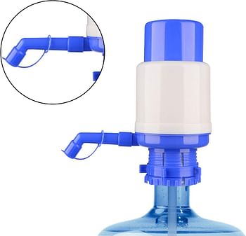 Manual Water Bottle Pump, Easy Drinking Water Pump, Easy Portable Manual Hand Press Dispenser Water Pump for Universal 2-5 Gallon Bottle Coolers (White/Blue)