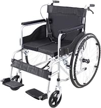 COOLBABY Lightweight Folding Aluminum Manual Wheelchair Thickened Elderly Medline Wheelchairs Adjustable Seat Cushion, with Handbrakes