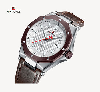 NAVIFORCE 9200 Men's Watch Fashion Casual Polygon 3ATM Waterproof Quartz Leather Clock  S/W/D.BN
