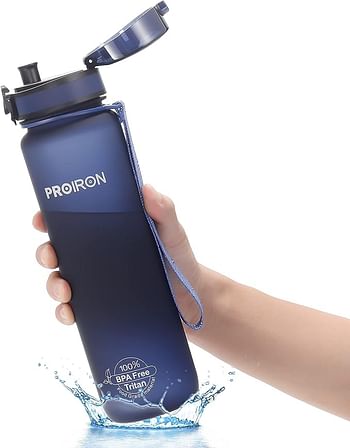 PROIRON Water Bottle 0.5L/1L Leak-Proof Drink Bottle BPA Free USA Tritan Material Gym Bottle with Protein Shaker, Flip Top Lid & Removab Dark Blue 1000ml	le Strainer for Fitness Cycling, Gym Camping Outdoor Sports