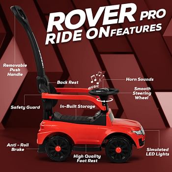 Baybee Rover Pro Push Ride on Car for Kids, Ride on Toy Kids Car with Music, Light, Storage & Parental Handle, | Push Car for Kids | Ride on Baby Car for Kids to Drive 1 to 3 Years Boy Girl -Red