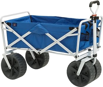 Mac Sports Heavy Duty Collapsible Folding All Terrain Utility Beach Wagon Cart - Blue/White