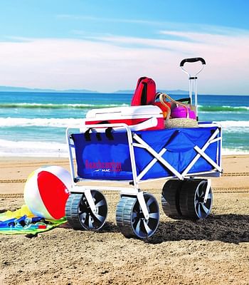 Mac Sports Heavy Duty Collapsible Folding All Terrain Utility Beach Wagon Cart - Blue/White