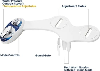 Luxe Bidet Neo 320 - Self Cleaning Dual Nozzle Hot And Cold Water Non-Electric Mechanical Toilet Attachment (Blue White) 13.5 X 7 3 Inches