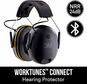 3M WorkTunes Connect Hearing Protector with Bluetooth Wireless Technology 24 dB NRR Hearing Protection Safety Earmuffs