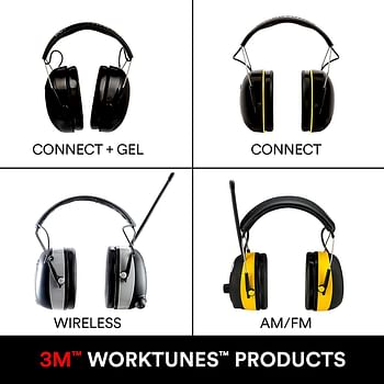 واقي السمع 3M WorkTunes Connect بتقنية البلوتوث اللاسلكية مع حماية سمعية بمستوى NRR 24 ديسيبل وسدادات أذن آمنة