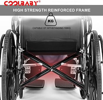 Coolbaby Wheelchair Portable Folding Wheelchair Multifunctional Hydraulic Adjustable Full Lying Push-Pull Folding Toilet Chair Adjustable Backrest and Legs Suitable for Disabled Elderly (With Potty)…