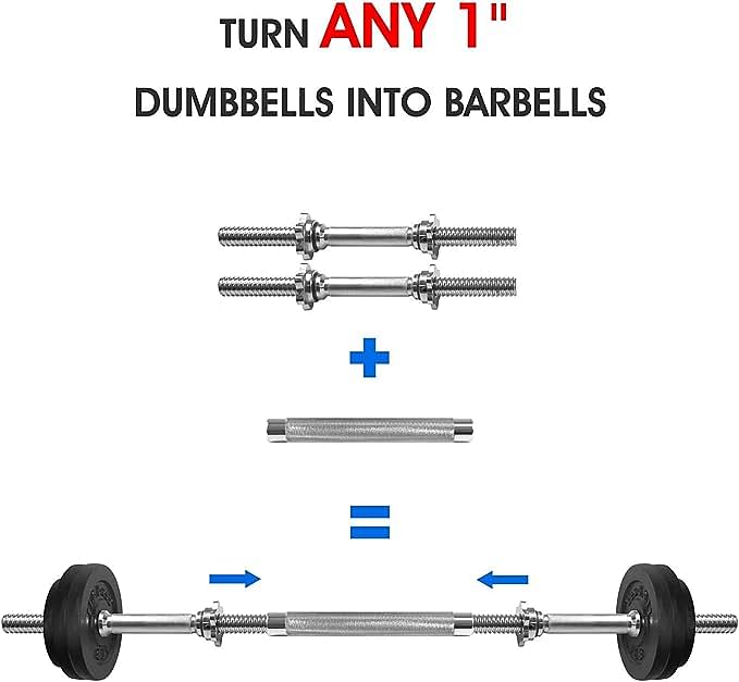 Yes4All Adjustable Dumbbell Handle/Straight Barbell/Arm Blaster for 1" Cast Iron Weight Plates with Collars Loadable Dumbbells (Pairs & Single)