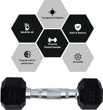 Kettler Hexagonal Dumbbell - Chromium Plated Handles, Hex Dumbbell for Strength Training, Resistance Training, Build Muscle and Full Body Workout, Powered by German Technology, Ideal for Men & Women