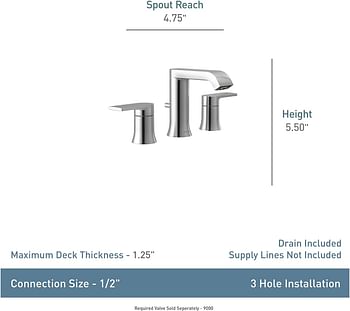 Moen Genta LX Brushed Nickel Two-Handle Three-Hole Widespread Modern Bathroom Sink Faucet with Drain Assembly, (Valve Required), T6708BN