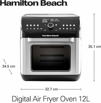 Hamilton Beach 12L Digital Air Fryer Oven, 16 cooking modes and 7 accessories to airfry, bake, roast, rotisserie grill, toast, dehydrate, defrost, reheat, keep warm, AF1212-ME