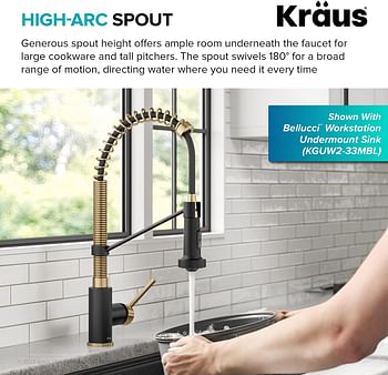 Kraus Kpf-1610Bg Bolden 18-Inch Commercial Kitchen Faucet With Dual Function Pull-Down Sprayhead In All-Brite Finish, 18 Inches, Brushed Gold