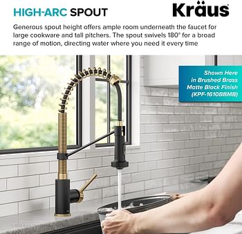 Kraus Kpf-1610Bg Bolden 18-Inch Commercial Kitchen Faucet With Dual Function Pull-Down Sprayhead In All-Brite Finish, 18 Inches, Brushed Gold