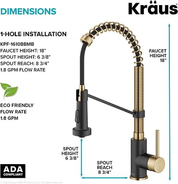 Kraus Kpf-1610Bg Bolden 18-Inch Commercial Kitchen Faucet With Dual Function Pull-Down Sprayhead In All-Brite Finish, 18 Inches, Brushed Gold