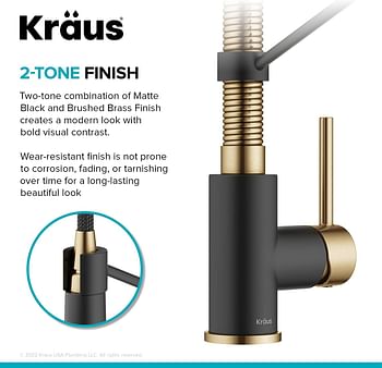 Kraus Kpf-1610Bg Bolden 18-Inch Commercial Kitchen Faucet With Dual Function Pull-Down Sprayhead In All-Brite Finish, 18 Inches, Brushed Gold