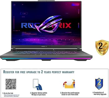 ASUS ROG Strix G16 G614JV-N4071W Eclipse Gray Gaming Laptop, i7-13650HX 16GB 1TB PCIE 4.0 SSD, NV RTX4060, 8GB VRAM, WIN11 HOME, 16-inch QHD (2560 x 1600) 240Hz, HD Webcam, Backlit-RGB-Eng-Arb-KB