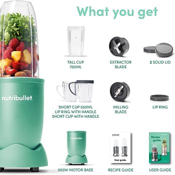 NutriBullet 900 Watts, 9 Piece Set, Multi-Function High Speed Blender, Mixer System with Nutrient Extractor, Smoothie Maker, All Mint Green , NB-201 ,