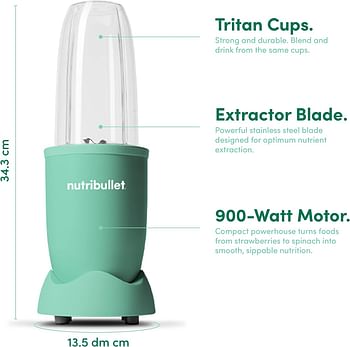 NutriBullet 900 Watts, 9 Piece Set, Multi-Function High Speed Blender, Mixer System with Nutrient Extractor, Smoothie Maker, All Mint Green , NB-201 ,