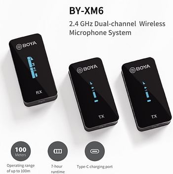 Boya By-Xm6 S2 2.4Ghz Wireless Microphone System Afh Signal 3.5Mm Trs Jack Built-In Microphone With Oled Display
