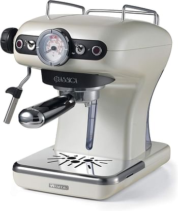 Ariete 1389 Classica Espresso Coffee Machine, Ground Coffee, 1 or 2 Cups, Pod Filter, Maxi Cappuccino, 15 Bar, 900 ml, 850 W, 1 Cups, Plastic / Stainless Steel Metal, Pearl