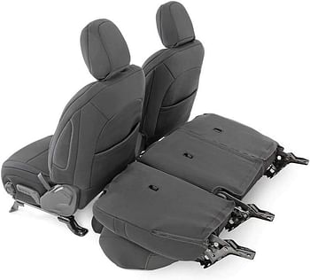 Rough Country Neoprene Seat Covers (fits) 2018-2020 Jeep Wrangler JL 4DR 1st/2nd Row | Water Resistant | 91010, Black