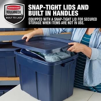 Rubbermaid Roughneck️ 18 Gallon Storage Totes, Pack Of 6, Durable Stackable Storage Containers With Lids, Plastic Storage Bins For Heavy Tools, Sporting Equipment, Blankets, Dark Indigo Metallic