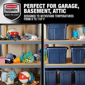 Rubbermaid Roughneck️ 18 Gallon Storage Totes, Pack Of 6, Durable Stackable Storage Containers With Lids, Plastic Storage Bins For Heavy Tools, Sporting Equipment, Blankets, Dark Indigo Metallic