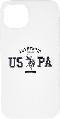 US Polo Assn شعار أصلي من السيليكون السائل لهاتف iPhone 13 (6.1 بوصة) - أبيض