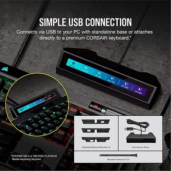 Corsair Icue NexUS Companion 5” Diagonal Screen 6 Programmable Virtual Buttons Live System Readouts Connect To Keyboard Or Standalone Base Black, Ch-9910010-Na