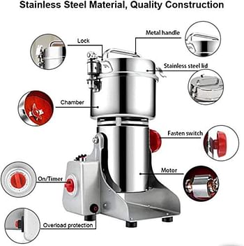 Biolomix 700g Grains Spices Hebals Cereals Coffee Dry Food Grinder Mill Grinding Machine gristmill home medicine flour powder crusher , /Silver/One Size