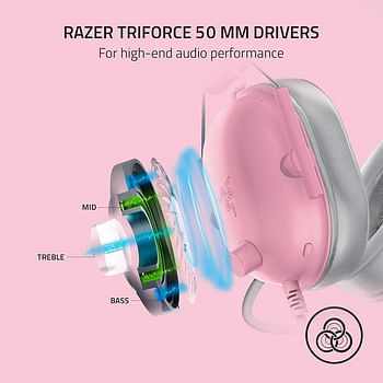 Razer BlackShark V2 X Gaming Headset - 7.1 Surround Sound 50mm Drivers Memory Foam Ear Cushions - for PC, PS4, PS5, Switch, Xbox One, Xbox Series X|S, Mobile, 3.5mm Audio Jack - Quartz Pink