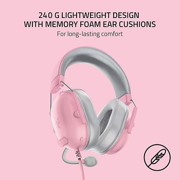 Razer BlackShark V2 X Gaming Headset - 7.1 Surround Sound 50mm Drivers Memory Foam Ear Cushions - for PC, PS4, PS5, Switch, Xbox One, Xbox Series X|S, Mobile, 3.5mm Audio Jack - Quartz Pink