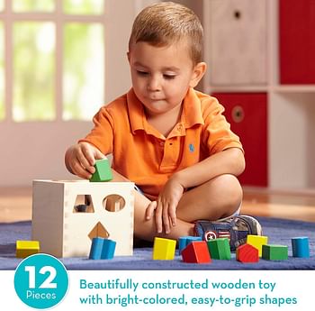 Melissa & Doug Shape Sorting Cube Classic Wooden Toy, Developmental Toy, Easy-To-Grip Shapes, Sturdy Wooden Construction, 12 Pieces, 5.5? H × 5.5? W × 5.5? L