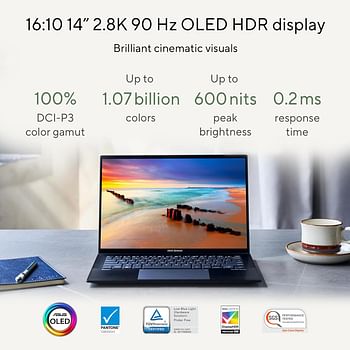 اسس لابتوب زين بوك 14 OLED UM3402YA-OLEDR7W رفيع (اسود مزرق) R7 7730U 16GB 1TB PCIe G3 SSD AMD راديون ويندوز 11 هوم 14 انش كاميرا ويب HD بصمة اصبع كيبورد انجليزي-عربي