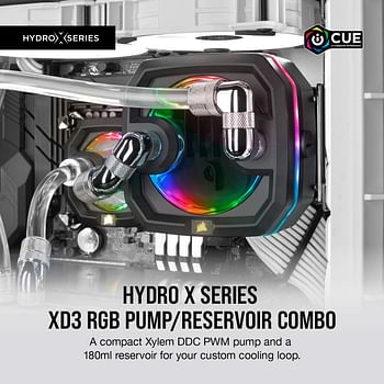 Corsair Hydro X Series, Xd3 Rgb Pump/Reservoir Combo (High-Performance Xylem Ddc Pwm Pump, Controlled, Compact Form Factor, Intergrated Reservoir, Customisable Lighting), Black