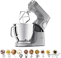 KENWOOD Metal Body Kitchen Machine TITANIUM CHEF BAKER XL with Built-in Weighing Scale, DuoBowl, 4 Tools, Glass Blender, Meat Grinder, Food Processor, Citrus Juicer, Multi Mill KVL85.704SI Silver