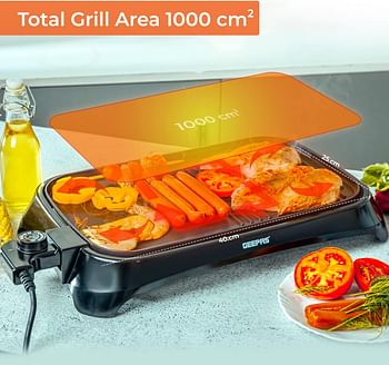 Geepas Gbg63040 1600W Electric Barbeque Grill Adjustable Thermostat Non Stick Smokeless Grill Indoor With Glass Lid Overheat Protection & On Indicator Light, Black