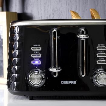 Geepas-Geepas 4 Slice Bread Toaster - Adjustable 7 Browning Control with Removable Crumb Collection Tray, Self-Centering| Perfect Sandwiches, Toast & More