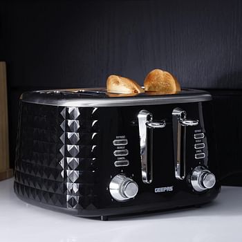 Geepas-Geepas 4 Slice Bread Toaster - Adjustable 7 Browning Control with Removable Crumb Collection Tray, Self-Centering| Perfect Sandwiches, Toast & More