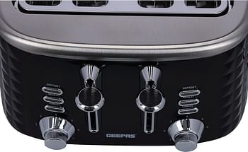 Geepas-Geepas 4 Slice Bread Toaster - Adjustable 7 Browning Control with Removable Crumb Collection Tray, Self-Centering| Perfect Sandwiches, Toast & More