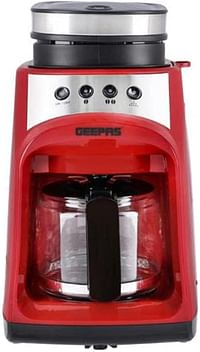 جيباس GCM41512 ماكينة تحضير القهوة و مطحنة ، سعة 0.6 لتر ، احمر