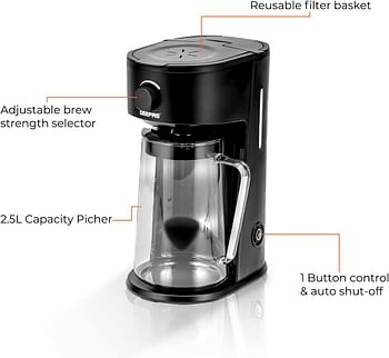 Geepas GCM41516 700W Ice Tea/Coffee Maker with Permanent Nylon Filter, 2.5 Liter Capacity, Black