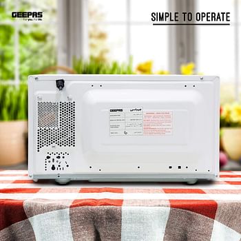 Geepas GMO1894 20L Microwave Oven | 1200W Solo Microwave with 6 Power Levels and a Timer | Cooking Power Control with 2 Rotary Dials & Defrost Settings | White